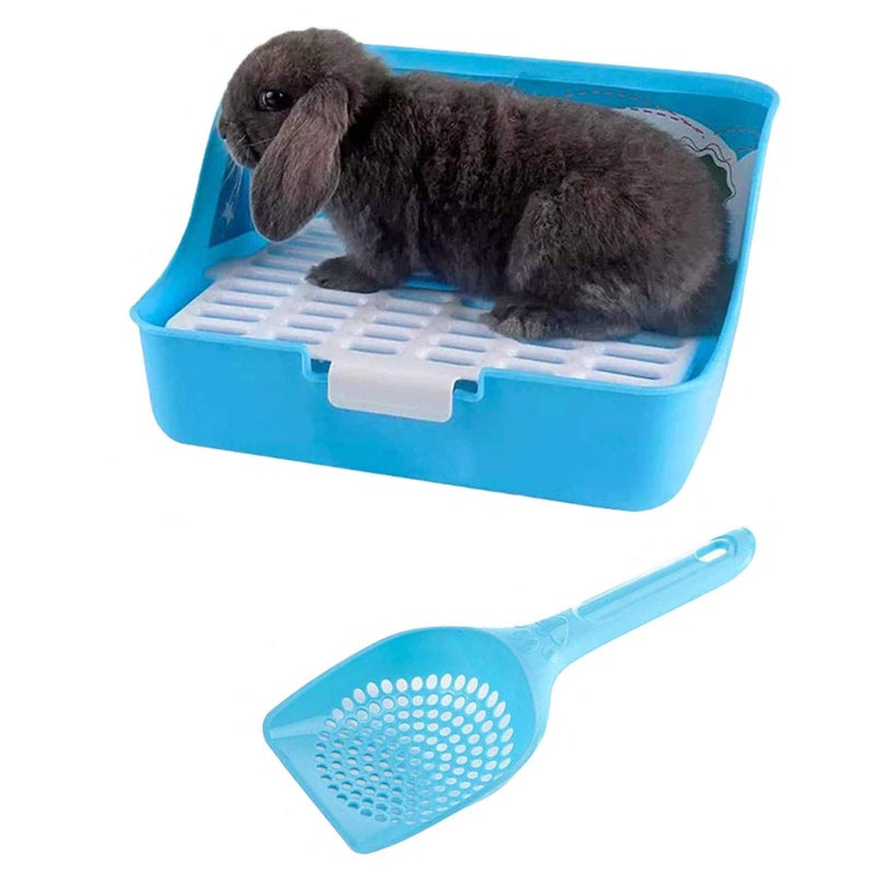 kathson Rabbit Litter Box, Rat Litter Tray Ferret Potty Training Corner Litter Pan Cage Cleaner for Chinchillas Guinea Pigs(Blue) - Image 1